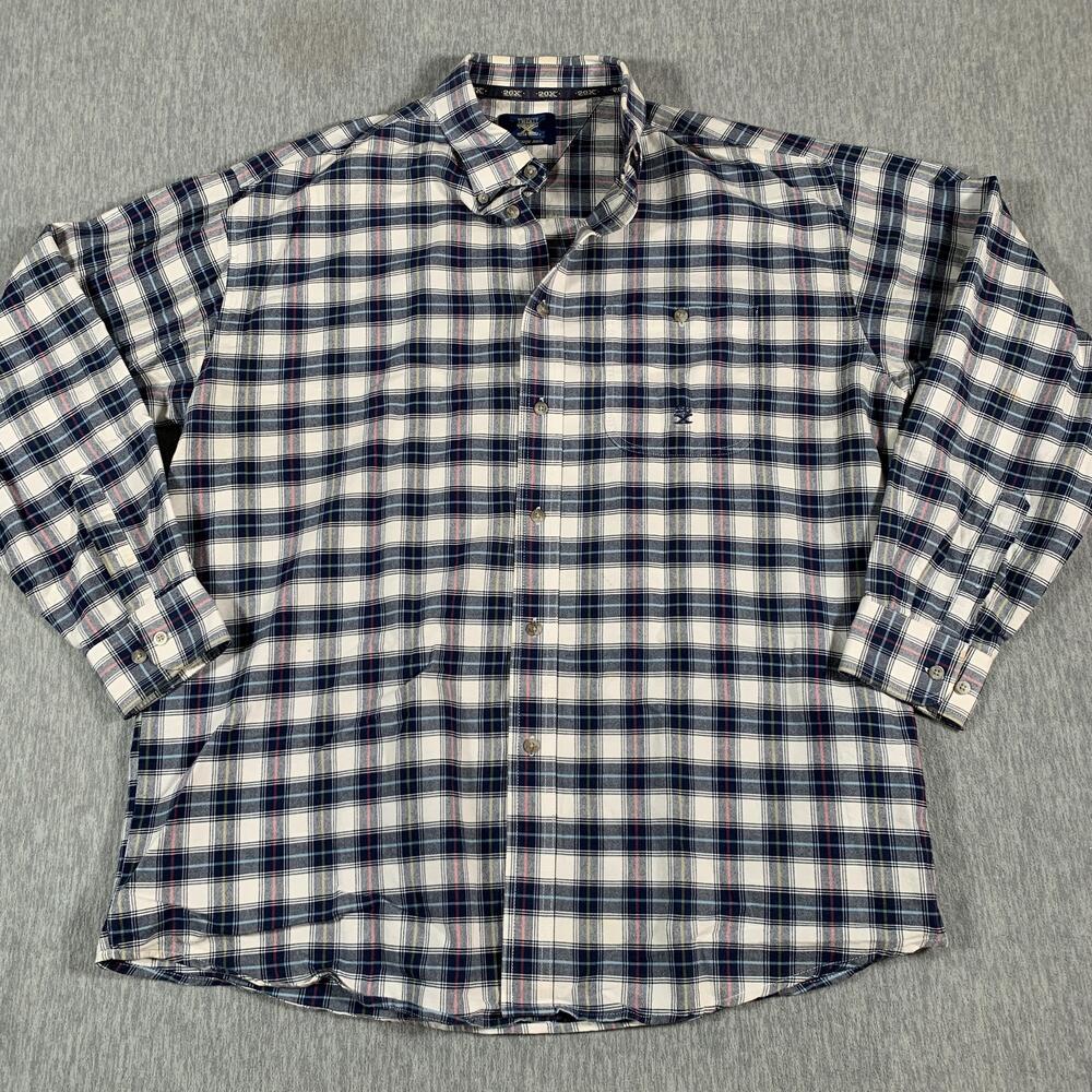 Wrangler 20X Shirt Mens Plaid Button Down Long Sleeve Blue White Western Logo
